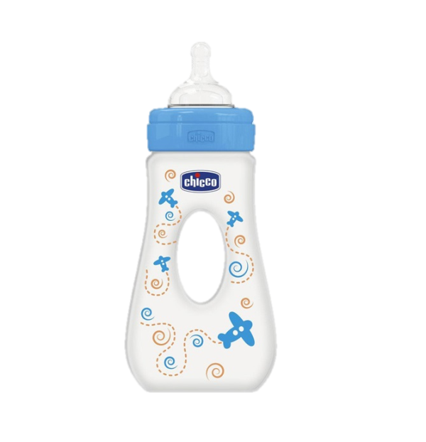 شیر چیکو 240 600x622 - شیشه‌ شیر طلقی ضد نفخ چیکو آبی حجم ۲۴۰ میل chicco
