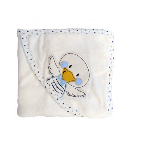 کلاهدار نوزادی بیبی لاین 600x635 - حوله کلاهدار طرح جوجه اردک مارک بی بی لاین | Baby line hooded towel