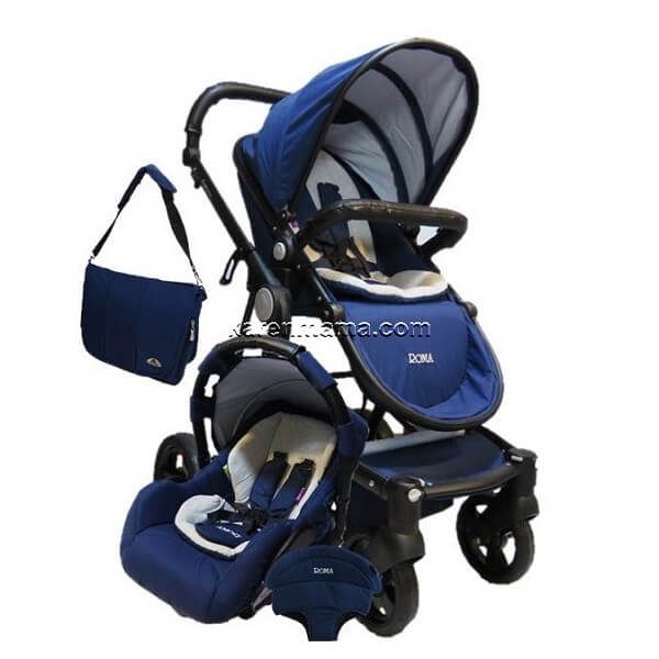 roma navy blue stroller set new11 600x600 - ست کالسکه روما پلاس ROMA Plus بدنه مشکی دلیجان